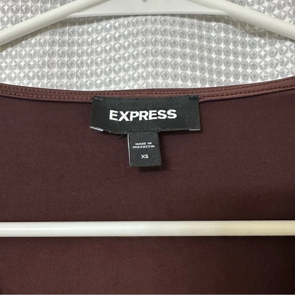 Express • Long-Sleeve Wrap Front Bodysuit • Chocolate Brown • Size XS - Picture 6 of 8